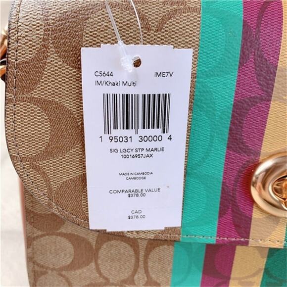 Coach C5644 Marlie Top Handle Satchel In Signature Canvas With Stripe Khaki Mult - Picture 10 of 10
